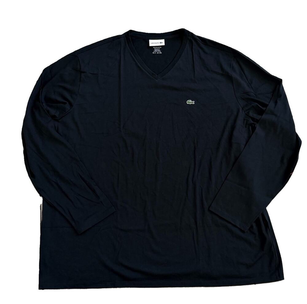 New Lacoste Pima Cotton V-Neck Black Mens Long Sleeve Alligator Logo Shirt 4XL